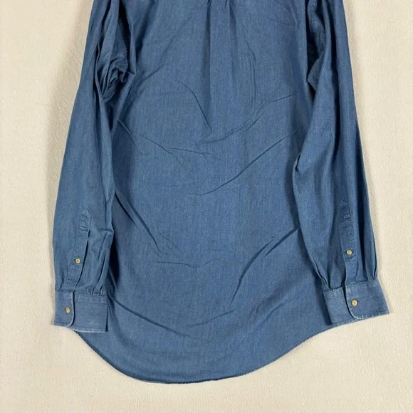 Lands’ End Button Down Denim Shirt Soft, Oxford Collar, Mid Blue - Picture 7 of 11
